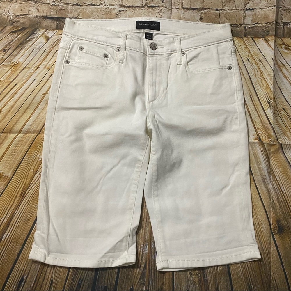 Banana Republic White Stretch Denim Bermuda Shorts